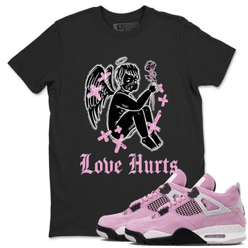 4s Retro Orchid shirts to match jordans Love Hurts sneaker match tees Air Jordan 4 WMNS Orchid match shoes to clothes SNRT Sneaker Tees unisex cotton Black 1 shirts