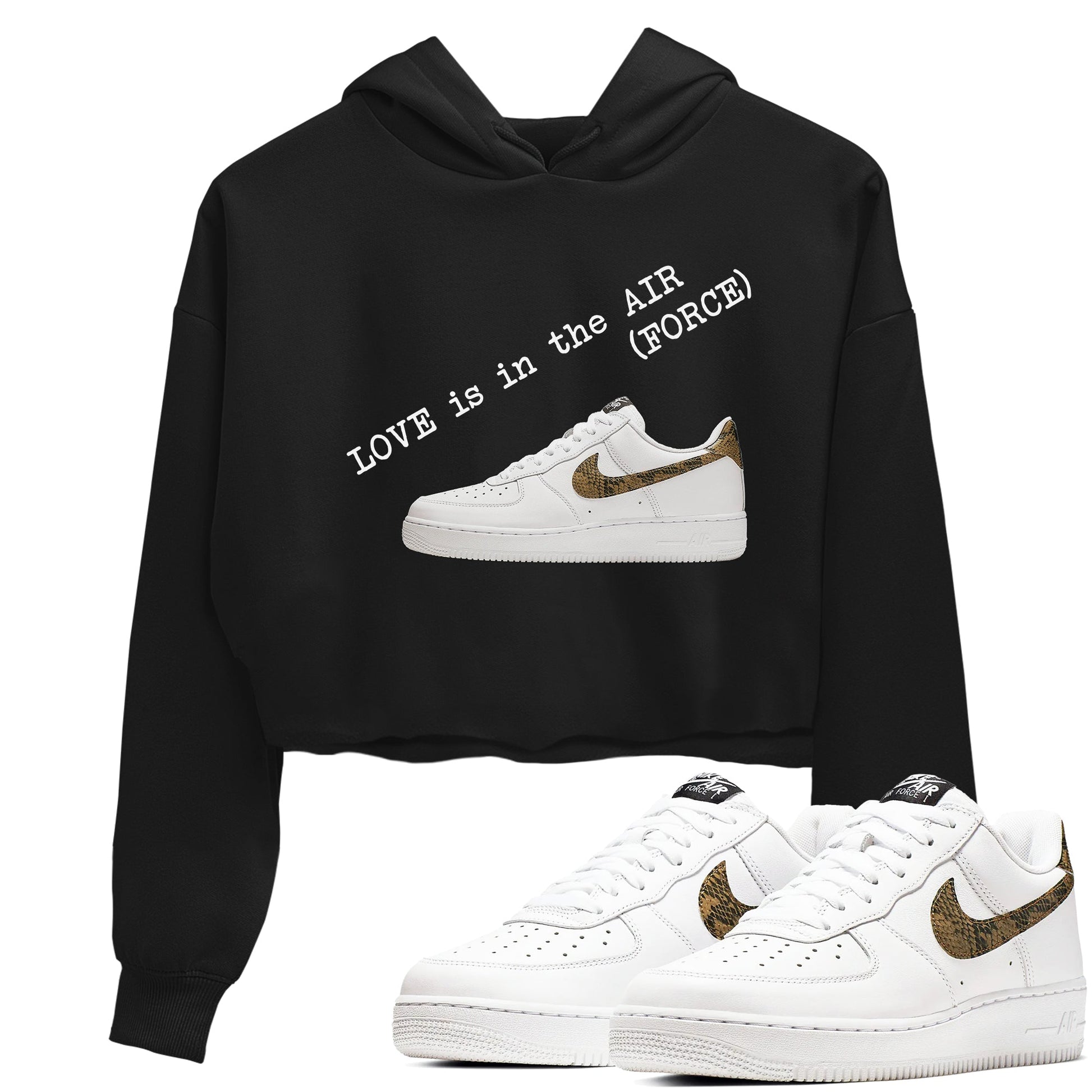 Air Force 1 Ivory Snake shirt to match jordans Love In The Air sneaker tees Air Force 1 Ivory Snake SNRT Sneaker Release Tees Black 1 crop length shirt