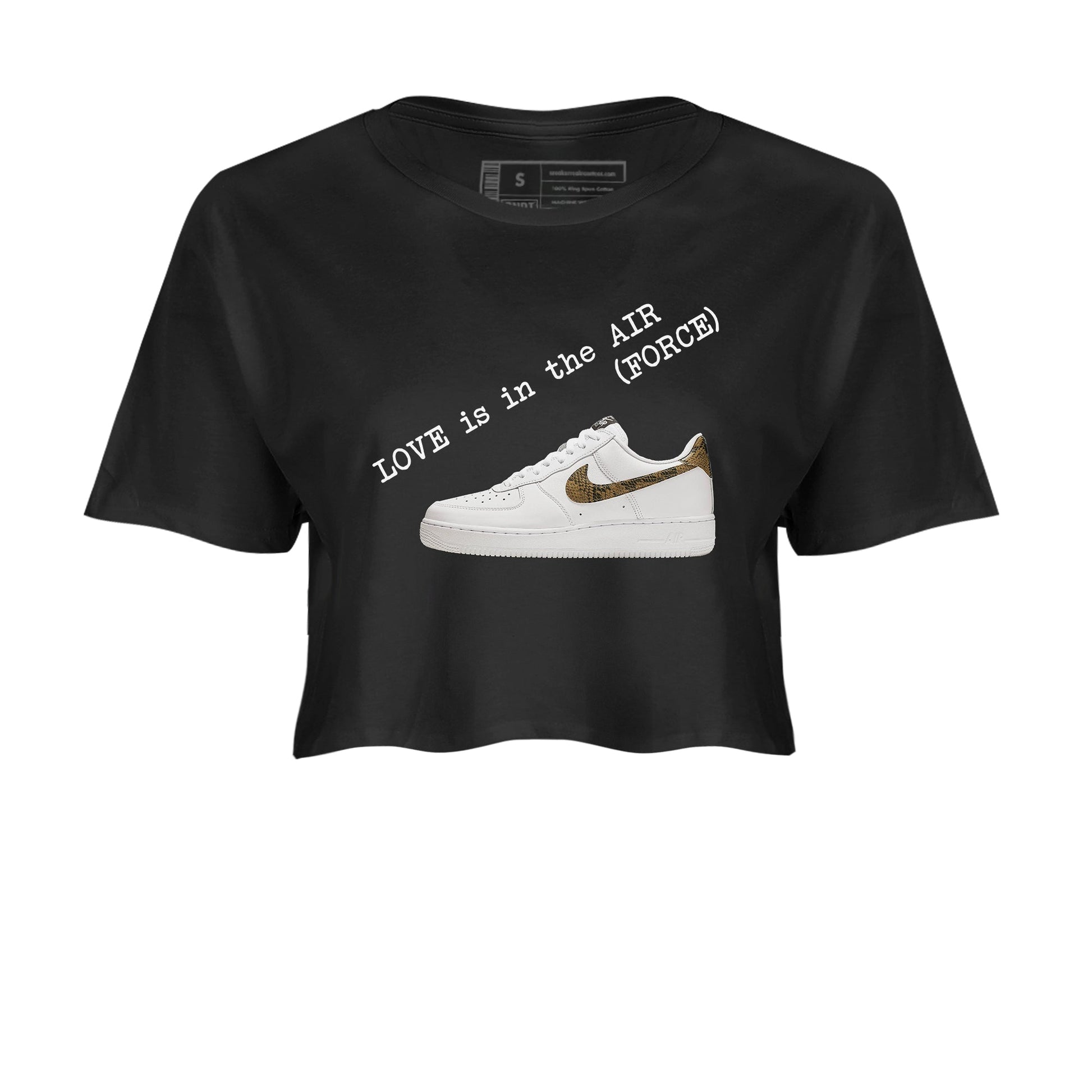 Air Force 1 Ivory Snake shirt to match jordans Love In The Air sneaker tees Air Force 1 Ivory Snake SNRT Sneaker Release Tees Black 2 crop length shirt