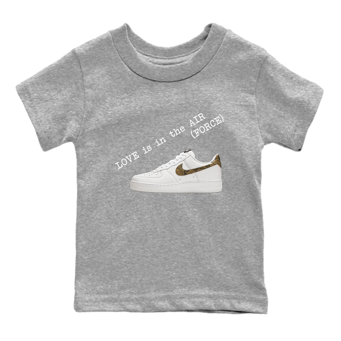 Air Force 1 Ivory Snake shirt to match jordans Love In The Air sneaker tees Air Force 1 Ivory Snake SNRT sneaker release tees baby toddler Heather Grey 2 cotton Shirt