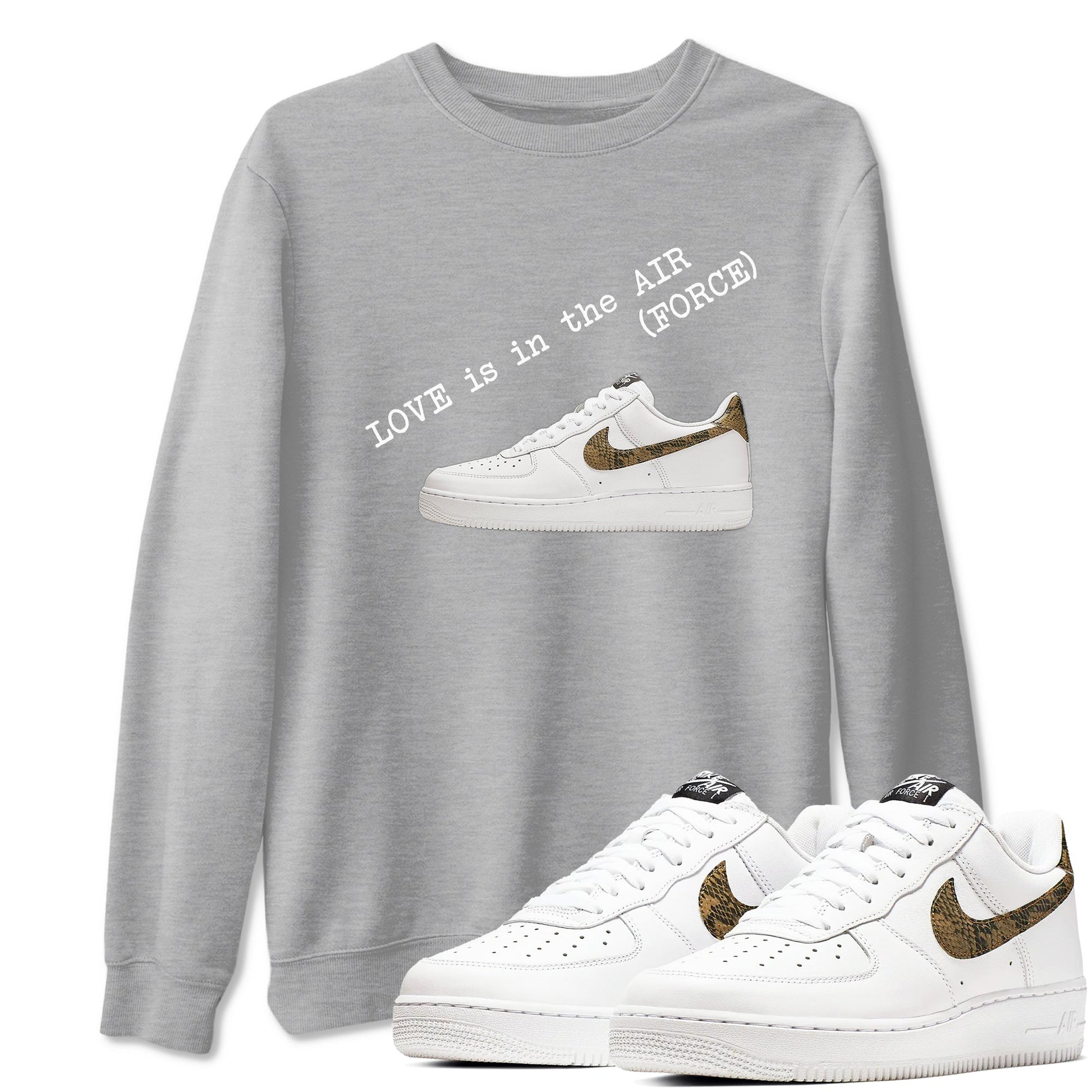 Air Force 1 Ivory Snake shirt to match jordans Love In The Air sneaker tees Air Force 1 Ivory Snake SNRT Sneaker Release Tees unisex cotton Heather Grey 1 crew neck shirt
