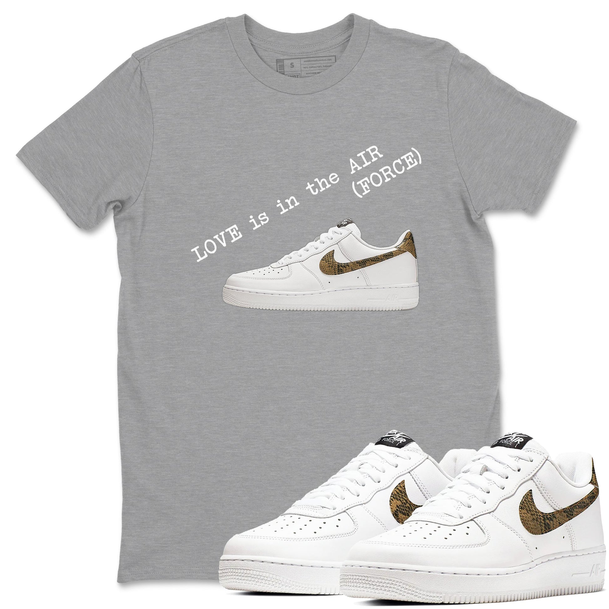 Air Force 1 Ivory Snake shirt to match jordans Love In The Air sneaker tees Air Force 1 Ivory Snake SNRT Sneaker Release Tees unisex cotton Heather Grey 1 crew neck shirt
