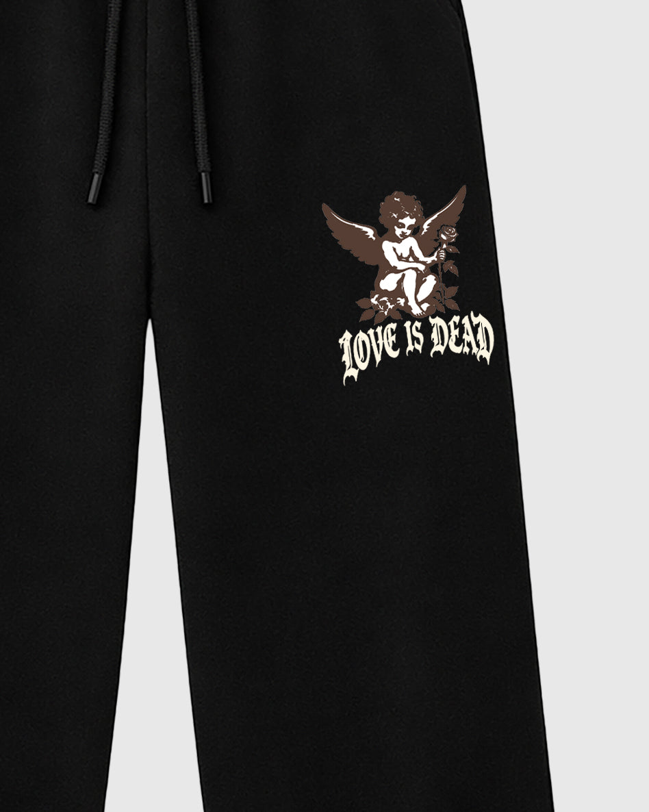 Love is Dead graphic wide cut sweatpants designed to match the Air Jordan 12 Fireside, featuring coordinated Black 2 options for a perfect streetwear vibe.