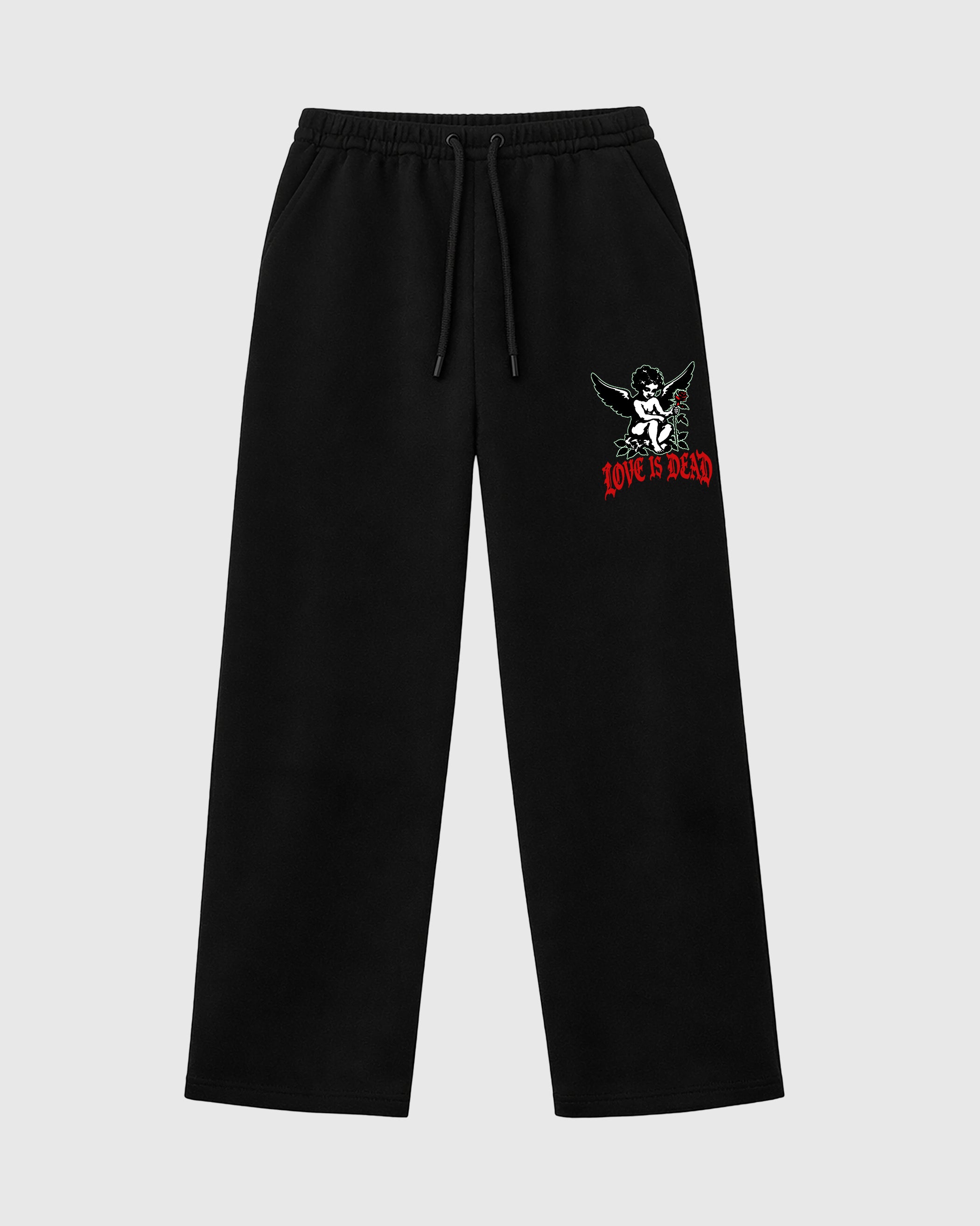 Love is Dead graphic wide cut sweatpants designed to match the Air Jordan 5 Halloween, featuring coordinated Black 1 options for a perfect streetwear vibe.