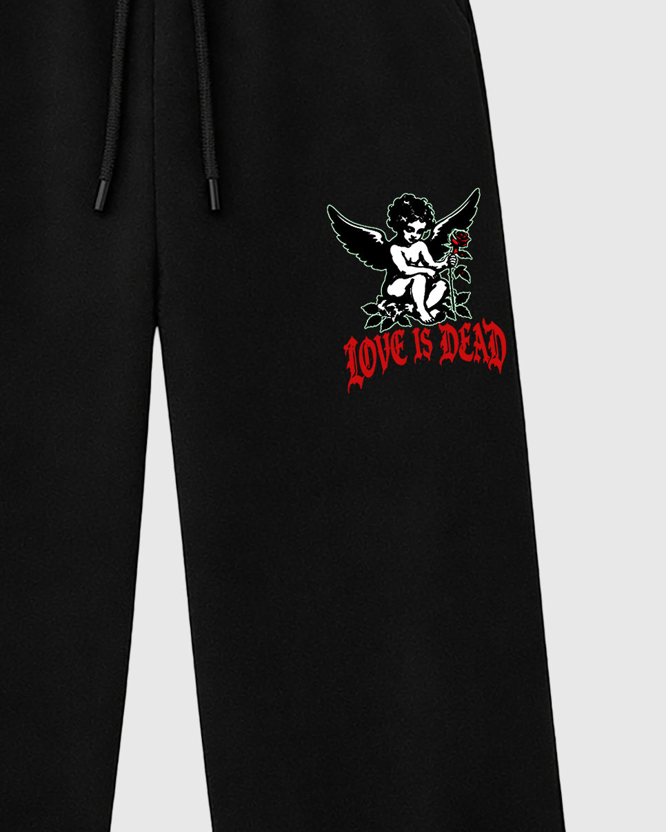Love is Dead graphic wide cut sweatpants designed to match the Air Jordan 5 Halloween, featuring coordinated Black 2 options for a perfect streetwear vibe.