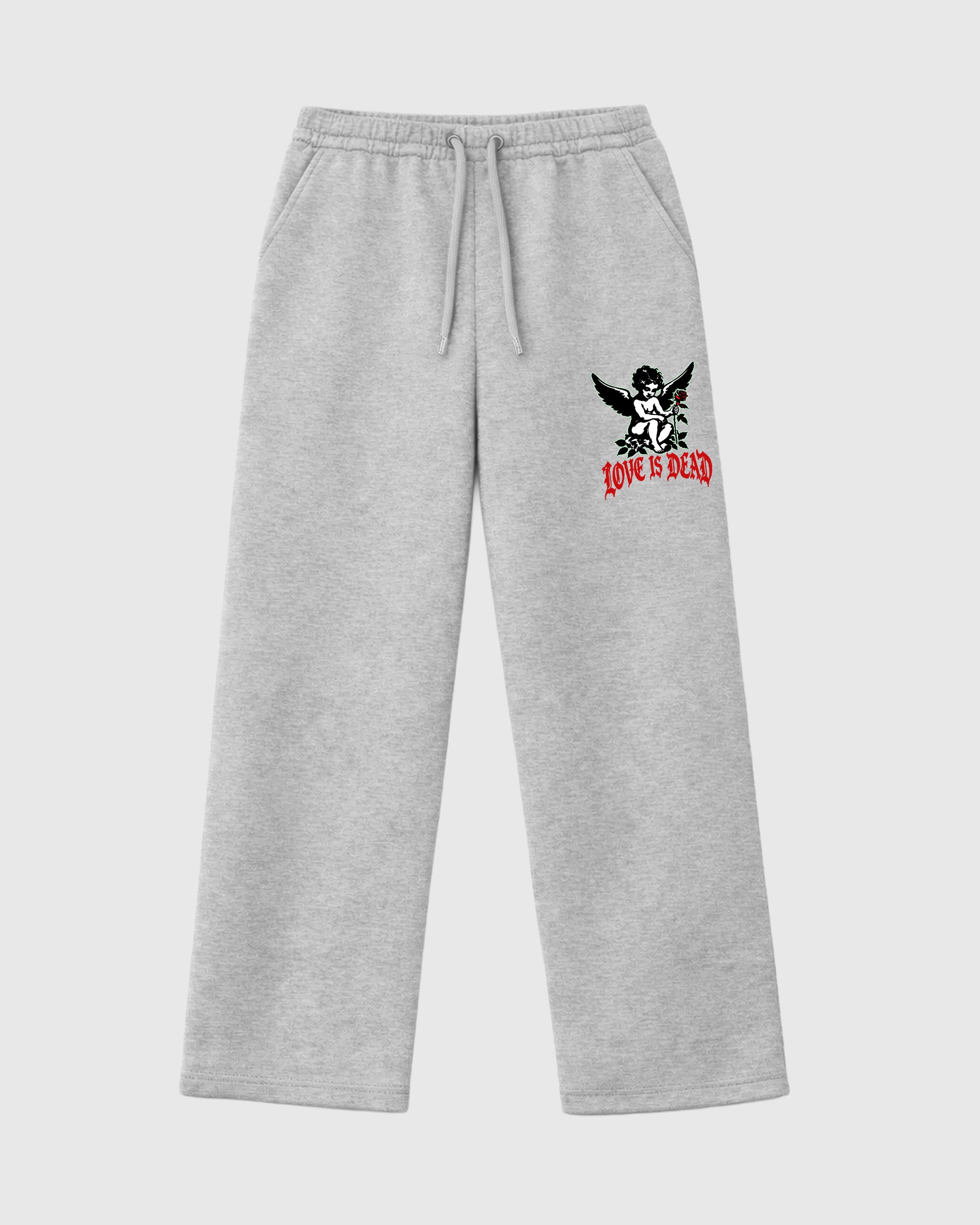 Love is Dead graphic wide cut sweatpants designed to match the Air Jordan 5 Halloween, featuring coordinated Heather Grey 1 options for a perfect streetwear vibe.