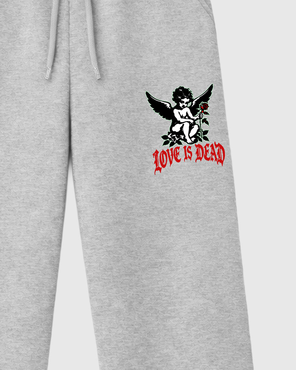 Love is Dead graphic wide cut sweatpants designed to match the Air Jordan 5 Halloween, featuring coordinated Heather Grey 2 options for a perfect streetwear vibe.