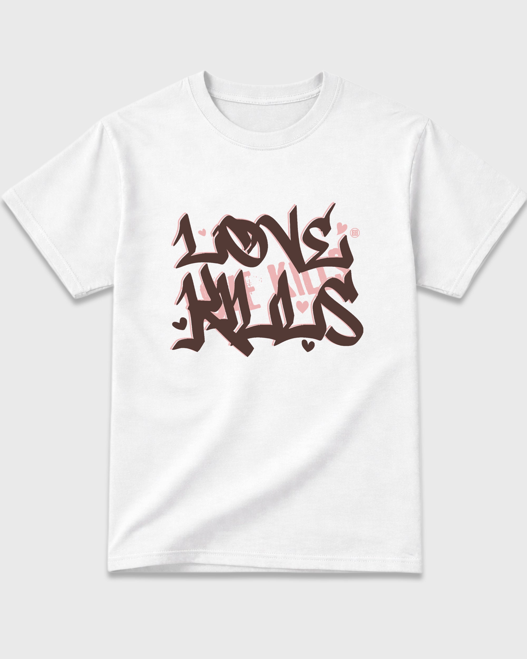 Love Kills Graphic T-Shirt featuring original streetwear artwork designed to match the Air Jordan 3 Fireside. White 2 Graphic T-Shirt.