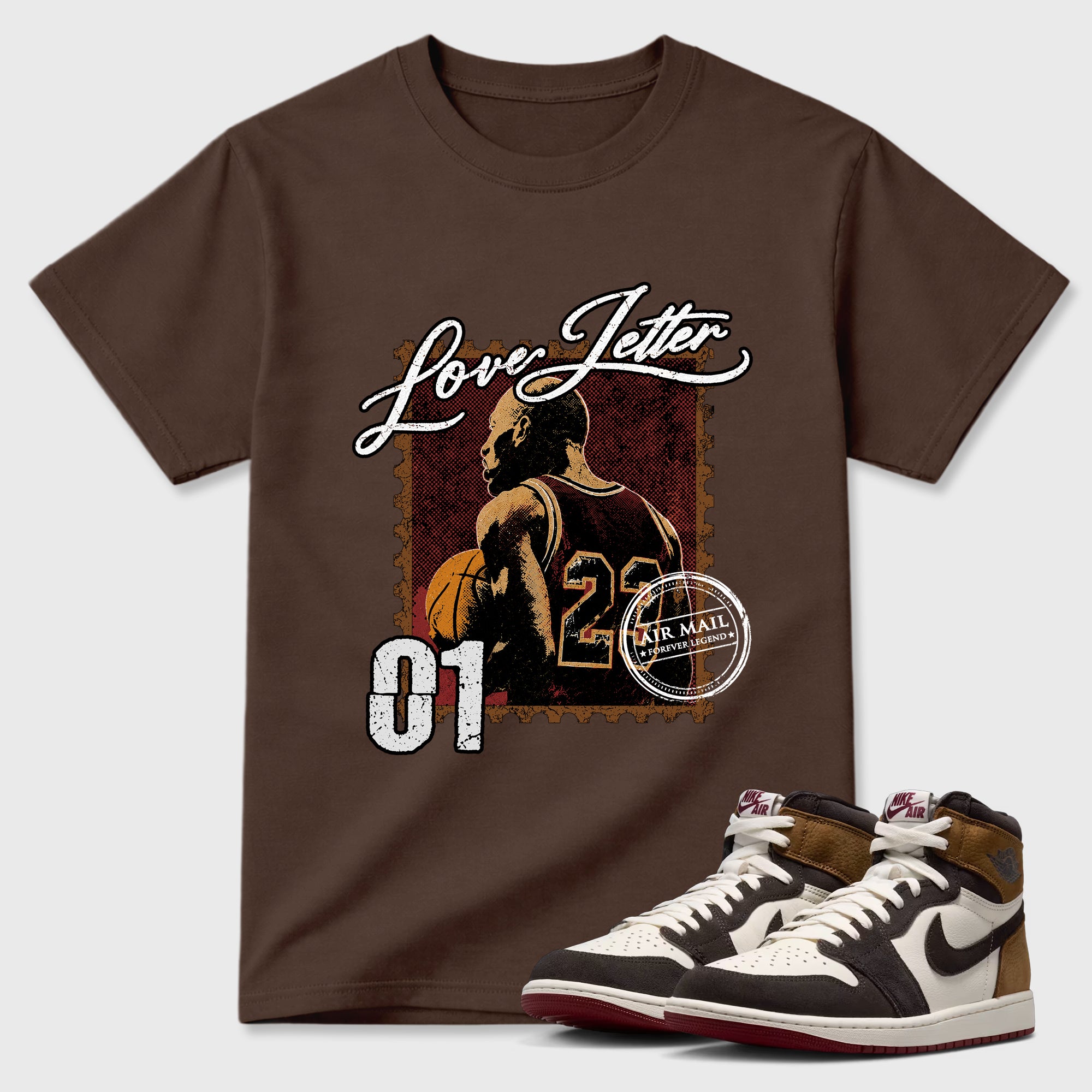 Love Letter Graphic T-Shirt featuring original streetwear artwork designed to match the Air Jordan 1 Love Letter. Dark Chocolate 1 Graphic T-Shirt.