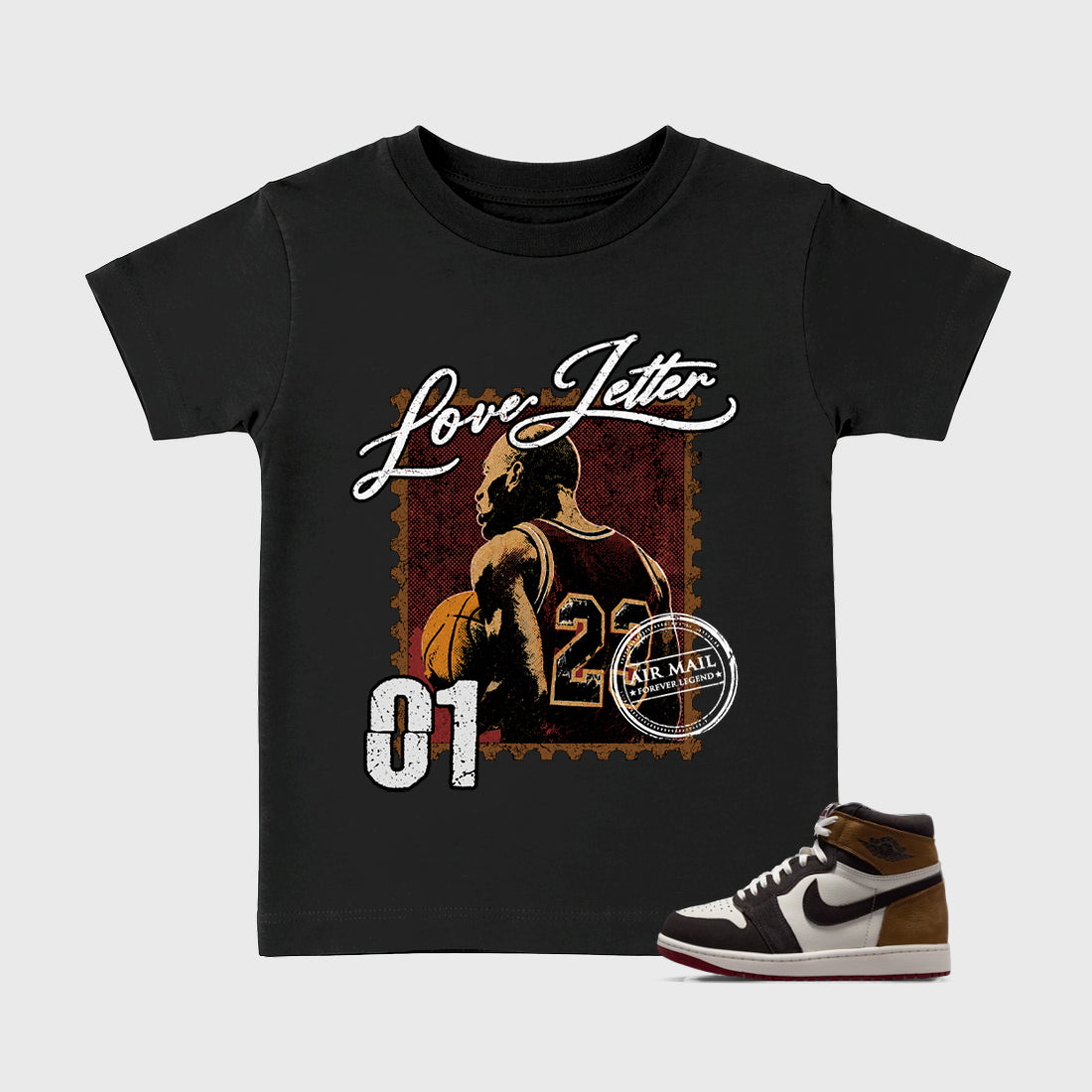 Love Letter Baby & Kids Graphic T-Shirt featuring original artwork designed to match the Air Jordan 1 Love Letter. Black 1 Kids Graphic Tee.
