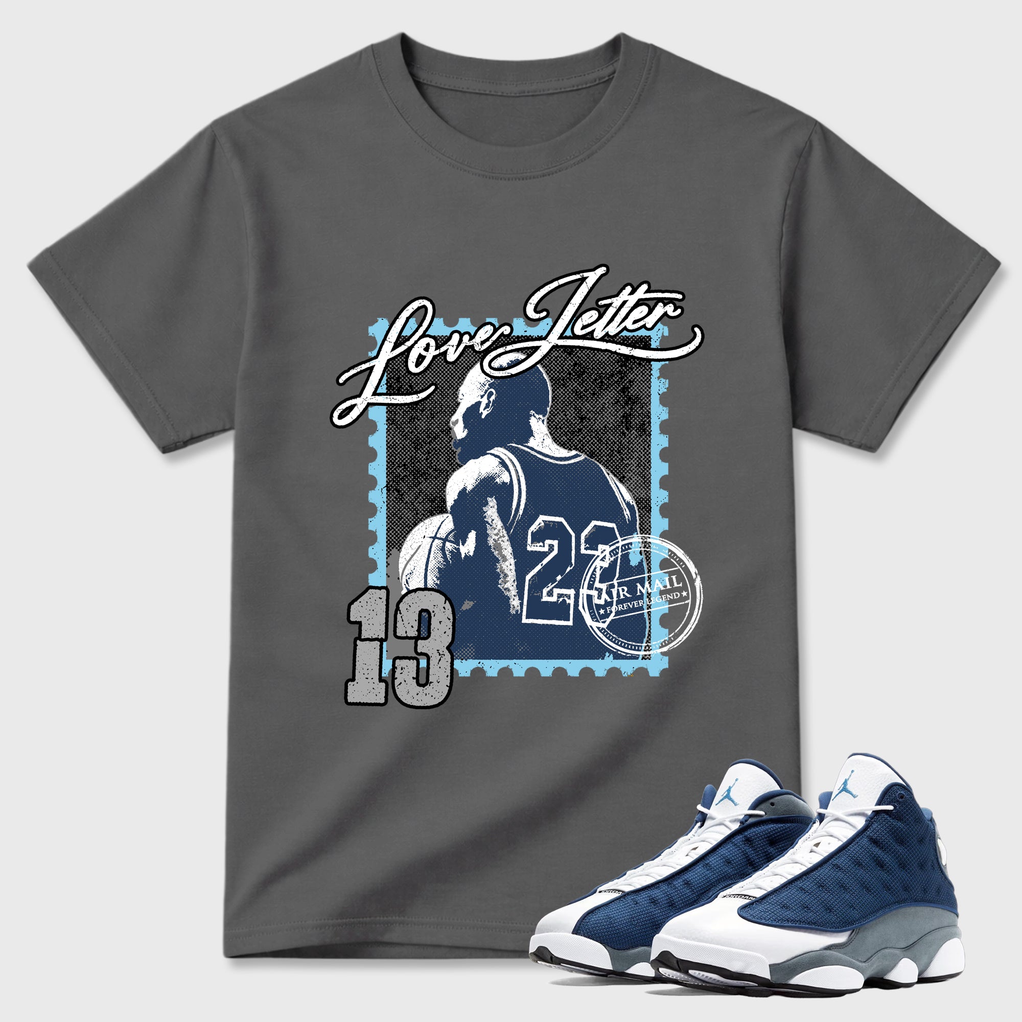 Love Letter Graphic T-Shirt featuring original streetwear artwork designed to match the Air Jordan 13 Flint. Cool Grey 1 Graphic T-Shirt.