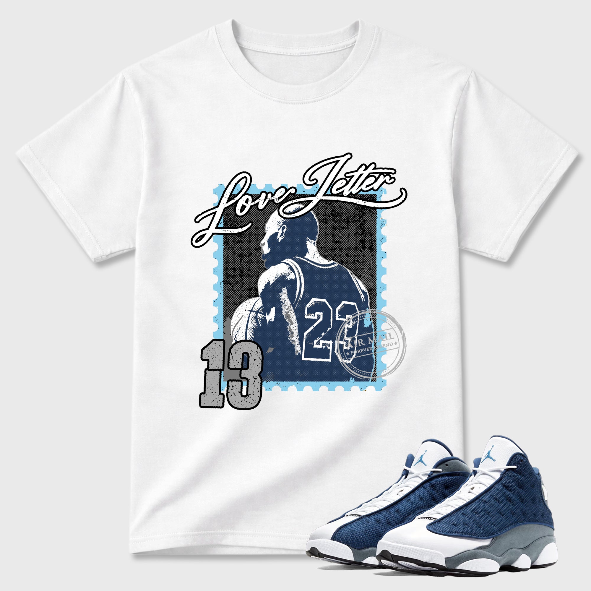 Love Letter Graphic T-Shirt featuring original streetwear artwork designed to match the Air Jordan 13 Flint. White 1 Graphic T-Shirt.