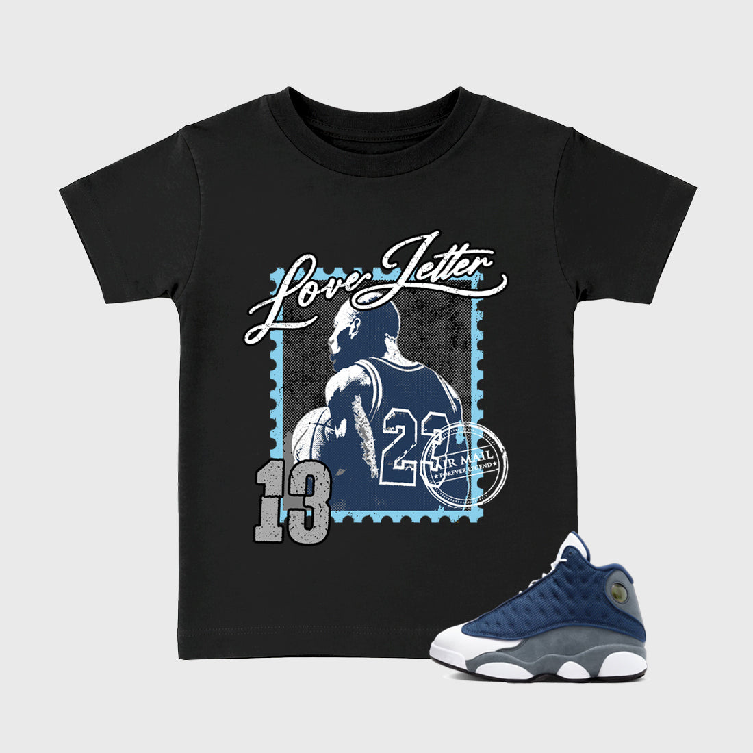 Love Letter Baby & Kids Graphic T-Shirt featuring original artwork designed to match the Air Jordan 13 Flint. Black 1 Kids Graphic Tee.