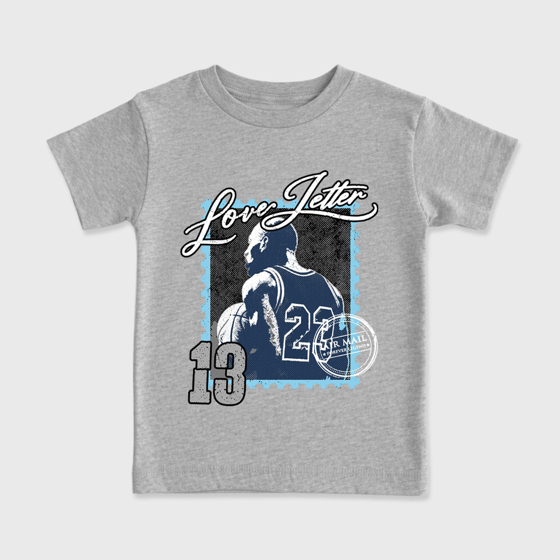 Love Letter Baby & Kids Graphic T-Shirt featuring original artwork designed to match the Air Jordan 13 Flint. Heather Grey 2 Kids Graphic Tee.