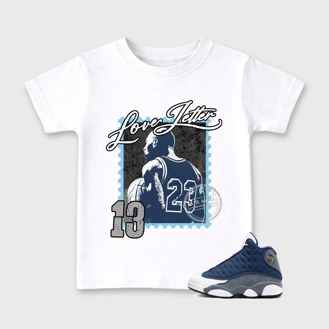 Love Letter Baby & Kids Graphic T-Shirt featuring original artwork designed to match the Air Jordan 13 Flint. White 1 Kids Graphic Tee.