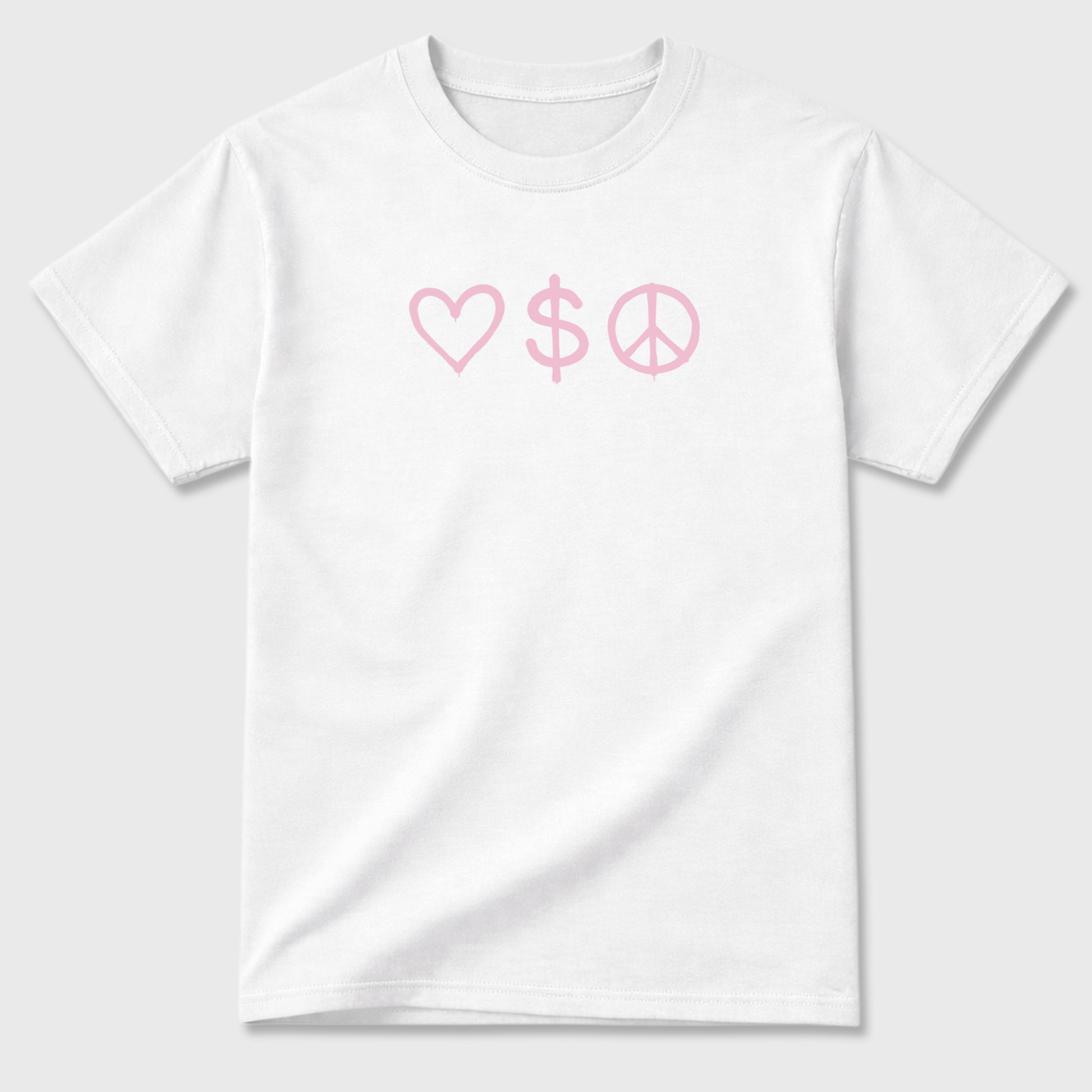Love Money Peace sneaker match t-shirt styled to complete your sneaker outfitwith the AJ4 Iced Carmine, shown in White.