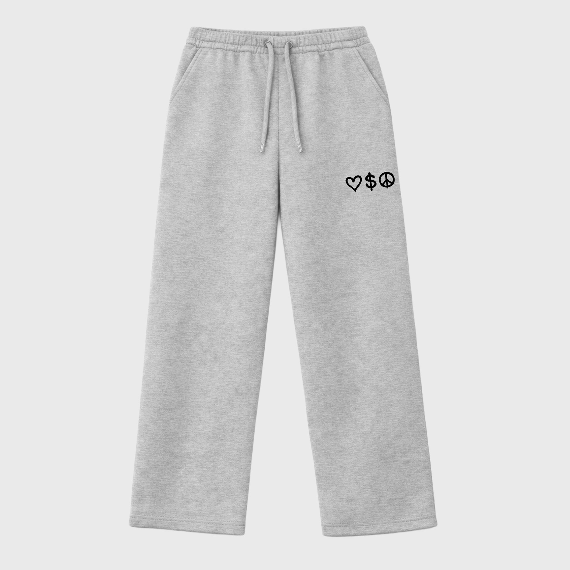 Unisex graphic sweatpants wide – Sneaker Tees To Match Air Jordan 14 University Blue Shoes – Love Money Peace Symbol sweatpants Heather Grey 1