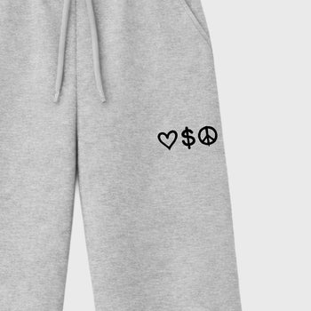 Unisex graphic sweatpants wide – Sneaker Tees To Match Air Jordan 14 University Blue Shoes – Love Money Peace Symbol sweatpants Heather Grey 2