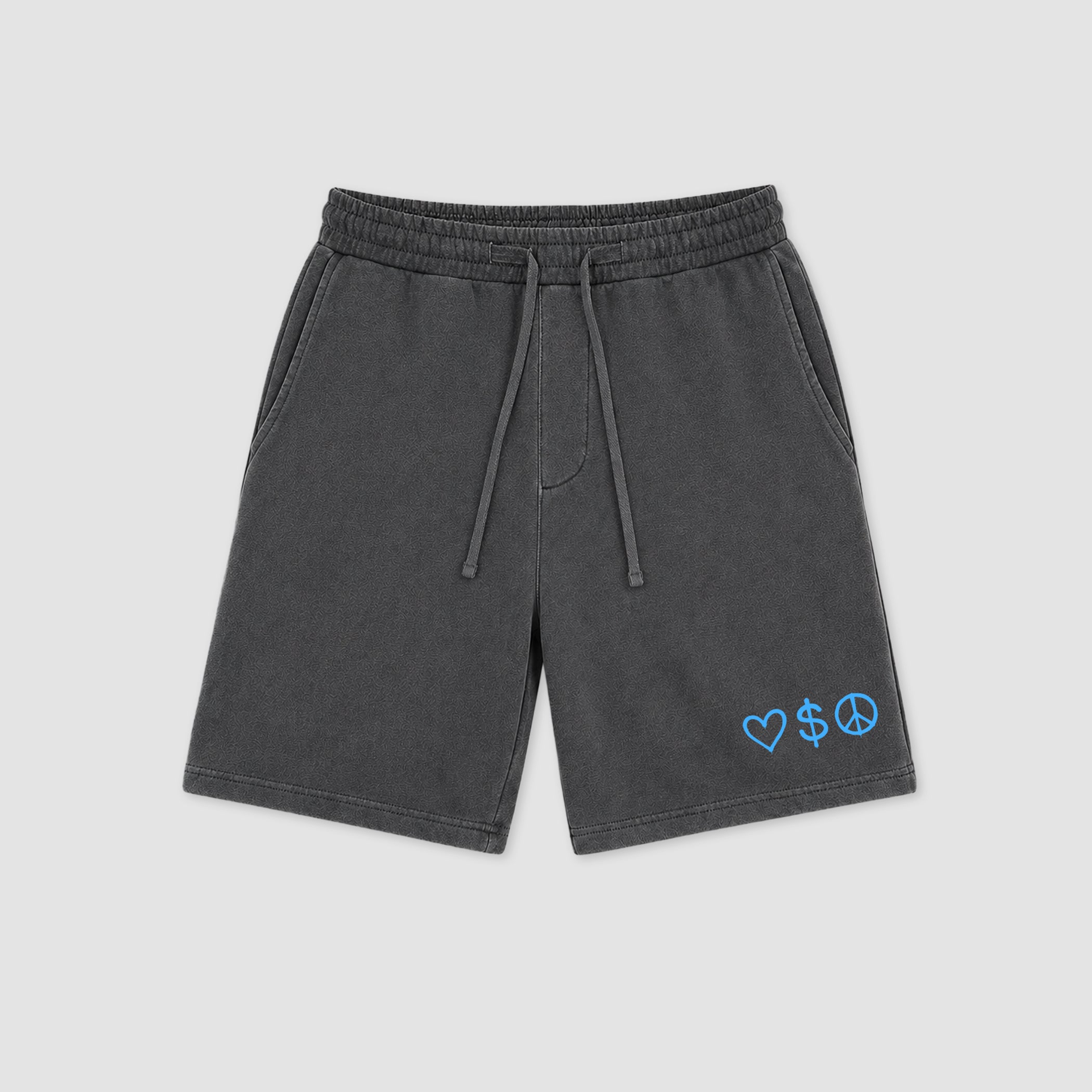 The Love Money Peace Symbol graphic fleece shorts deliver a relaxed streetwear look with premium fleece comfort and bold graphic details, designed to match the Air Jordan 5 Black Carolina and complete your sneaker rotation.