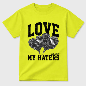 Sneaker match tees – Sneaker Tees To Match Air Foamposite Pro Black Shoes – Love My Haters Tee Safety Green 2