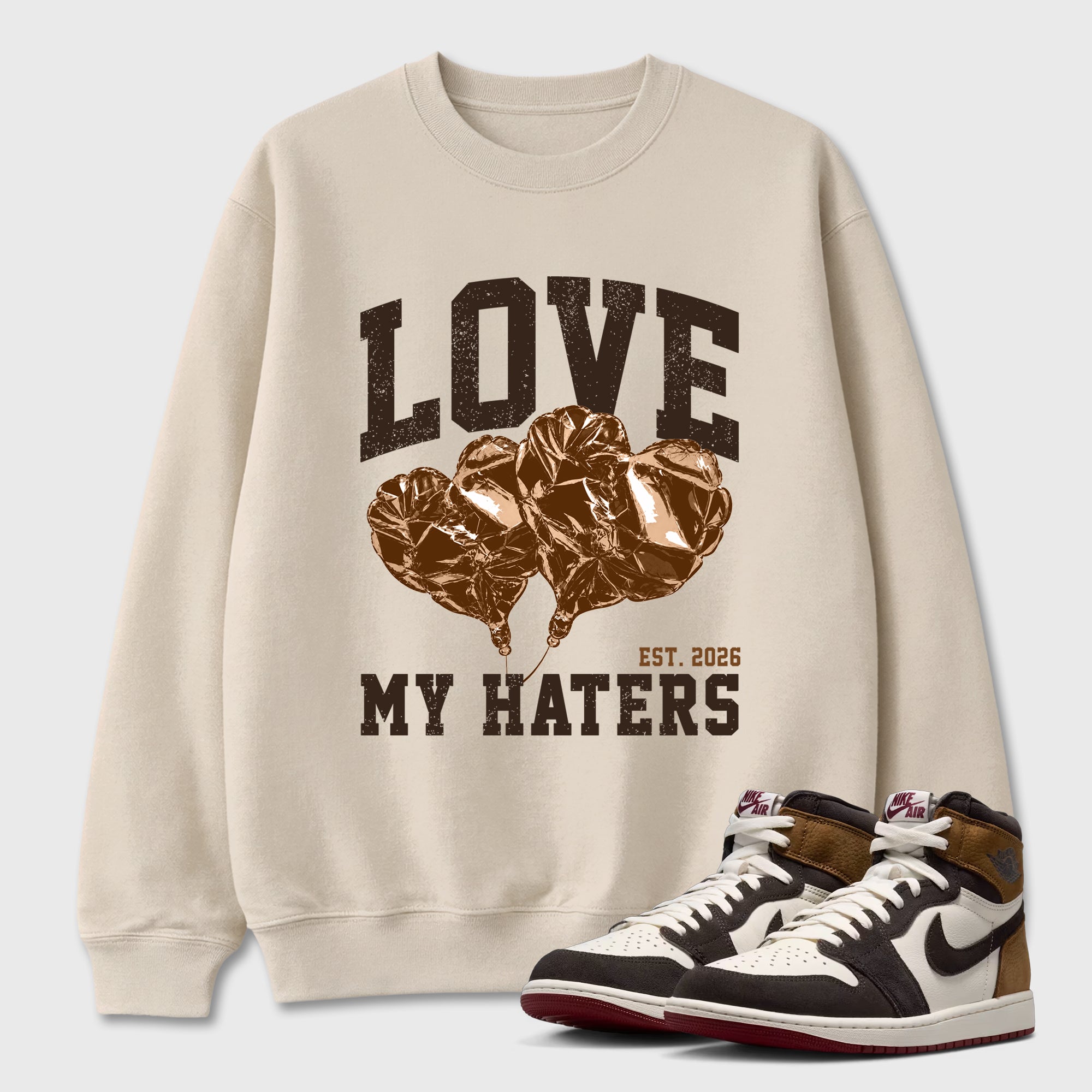 Love My Haters Graphic T-Shirt featuring original streetwear artwork designed to match the Air Jordan 1 Love Letter. Natural 1 Graphic Tee.