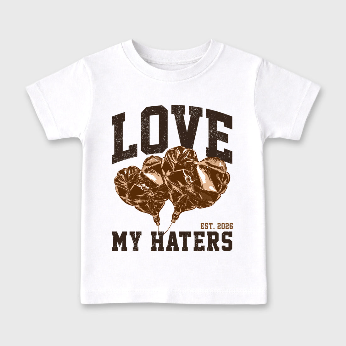 Love My Haters Baby & Kids Graphic T-Shirt featuring original artwork designed to match the Air Jordan 1 Love Letter. White 2 Kids Graphic Tee.