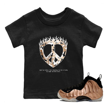 Foams One Metallic Copper shirts to match jordans Love Peace sneaker match tees Air Foamposite One Metallic Copper match shoes to clothes SNRT Sneaker Tees Youth Baby Black 1 tee