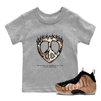 Foams One Metallic Copper shirts to match jordans Love Peace sneaker match tees Air Foamposite One Metallic Copper match shoes to clothes SNRT Sneaker Tees Youth Baby Heather Grey 1 tee
