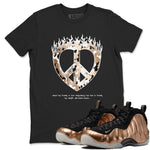 Foams One Metallic Copper shirts to match jordans Love Peace sneaker match tees Air Foamposite One Metallic Copper match shoes to clothes SNRT Sneaker Tees unisex cotton Black 1 shirts