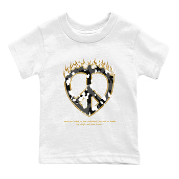 1s Black Metallic Gold shirts to match jordans Love Peace sneaker match tees Jordan 1 High OG Black and Gold SNRT Sneaker Release Tees Youth Baby White 2 crew neck shirts