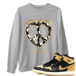 1s Black Metallic Gold shirts to match jordans Love Peace sneaker match tees Jordan 1 High OG Black and Gold SNRT Sneaker Release Tees unisex cotton Heather Grey 1 crew neck shirts