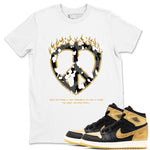 1s Black Metallic Gold shirts to match jordans Love Peace sneaker match tees Jordan 1 High OG Black and Gold SNRT Sneaker Release Tees unisex cotton White 1 crew neck shirts