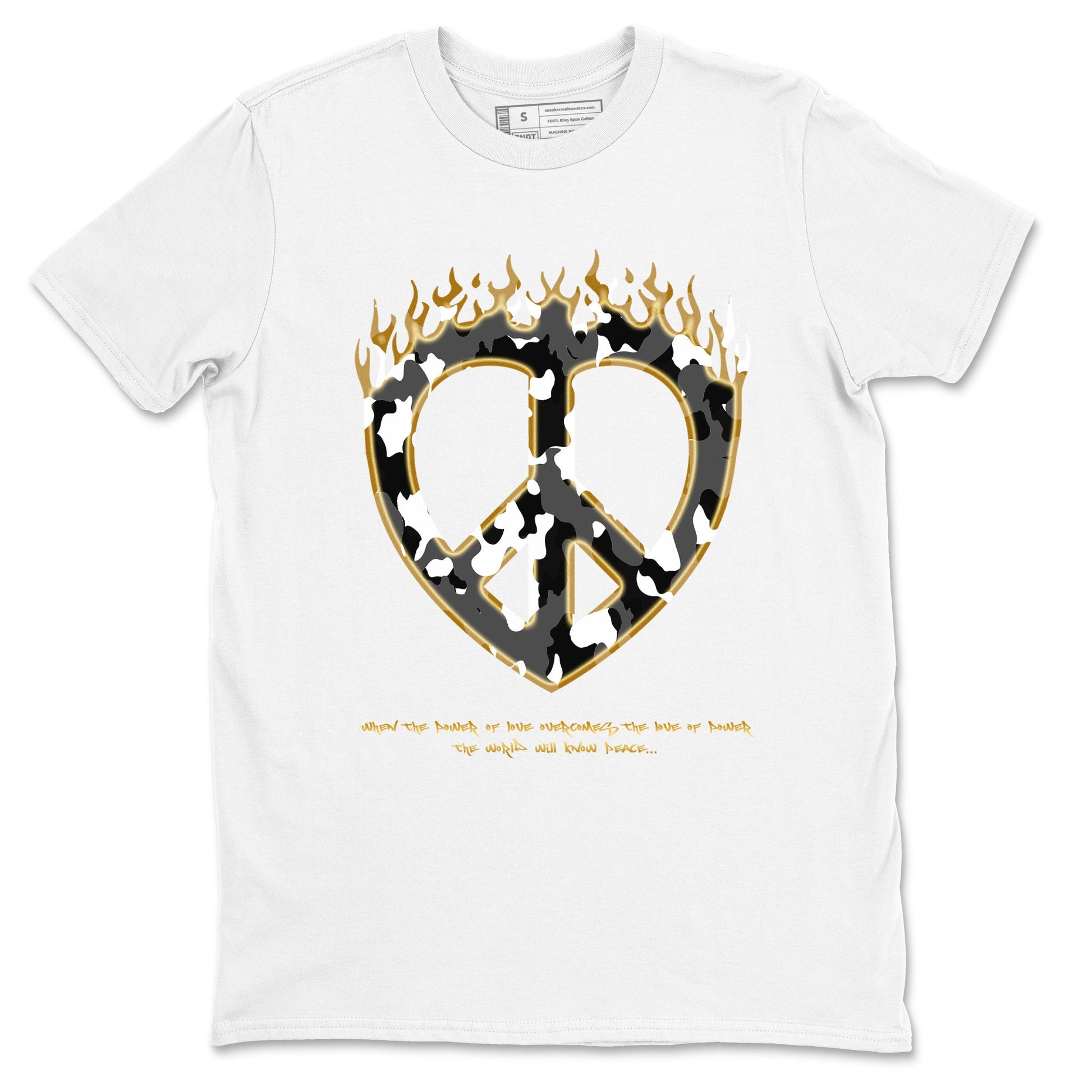 1s Black Metallic Gold shirts to match jordans Love Peace sneaker match tees Jordan 1 High OG Black and Gold SNRT Sneaker Release Tees unisex cotton White 2 crew neck shirts