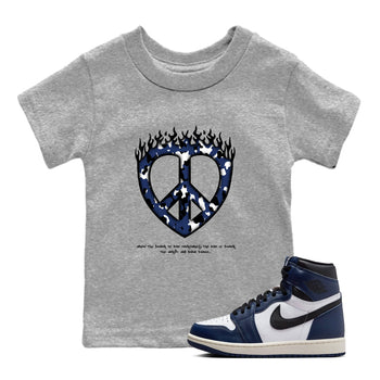 1s Midnight Navy shirts to match jordans Love Peace sneaker match tees Air Jordan 1 Midnight Navy match shoes to clothes SNRT Sneaker Tees Youth Baby Heather Grey 1 tee
