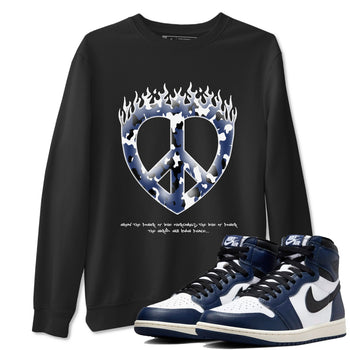 1s Midnight Navy shirts to match jordans Love Peace sneaker match tees Air Jordan 1 Midnight Navy match shoes to clothes SNRT Sneaker Tees unisex cotton Black 1 shirts
