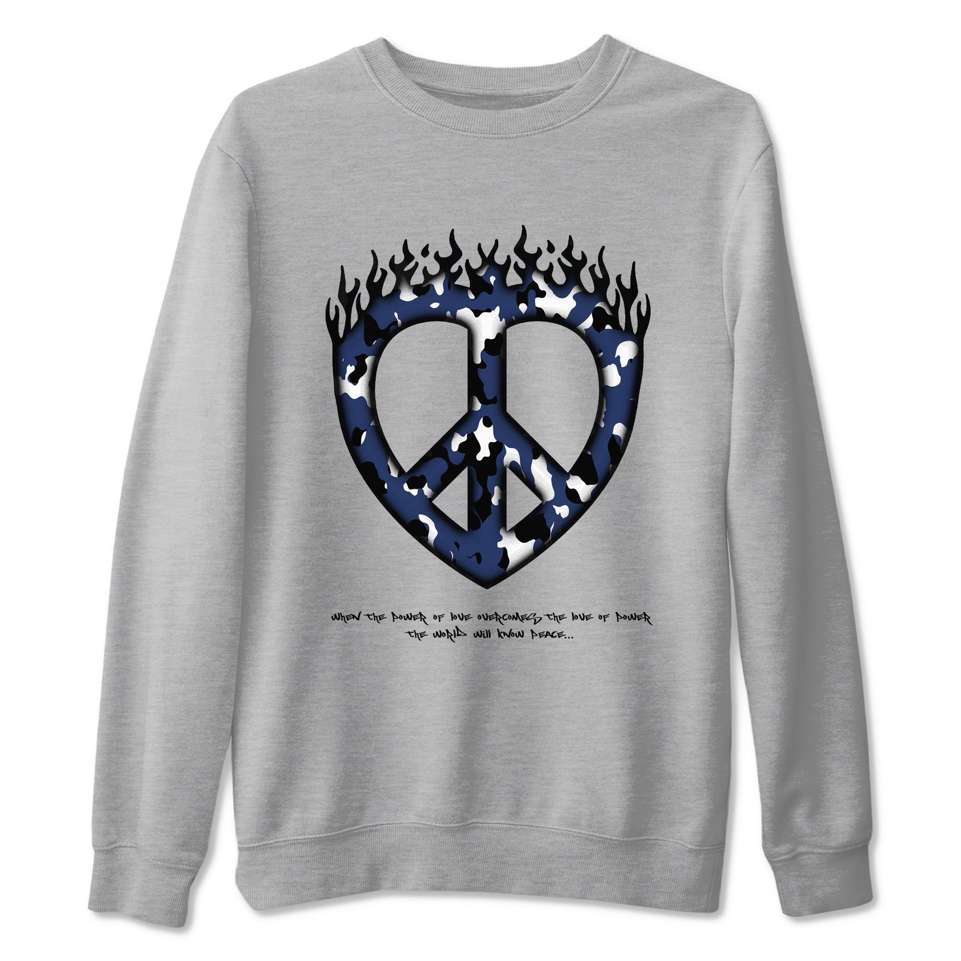 1s Midnight Navy shirts to match jordans Love Peace sneaker match tees Air Jordan 1 Midnight Navy match shoes to clothes SNRT Sneaker Tees unisex cotton Heather Grey 2 shirts