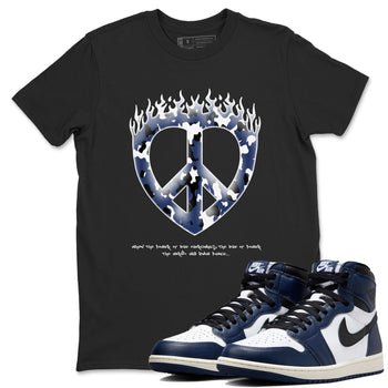 1s Midnight Navy shirts to match jordans Love Peace sneaker match tees Air Jordan 1 Midnight Navy match shoes to clothes SNRT Sneaker Tees unisex cotton Black 1 shirts