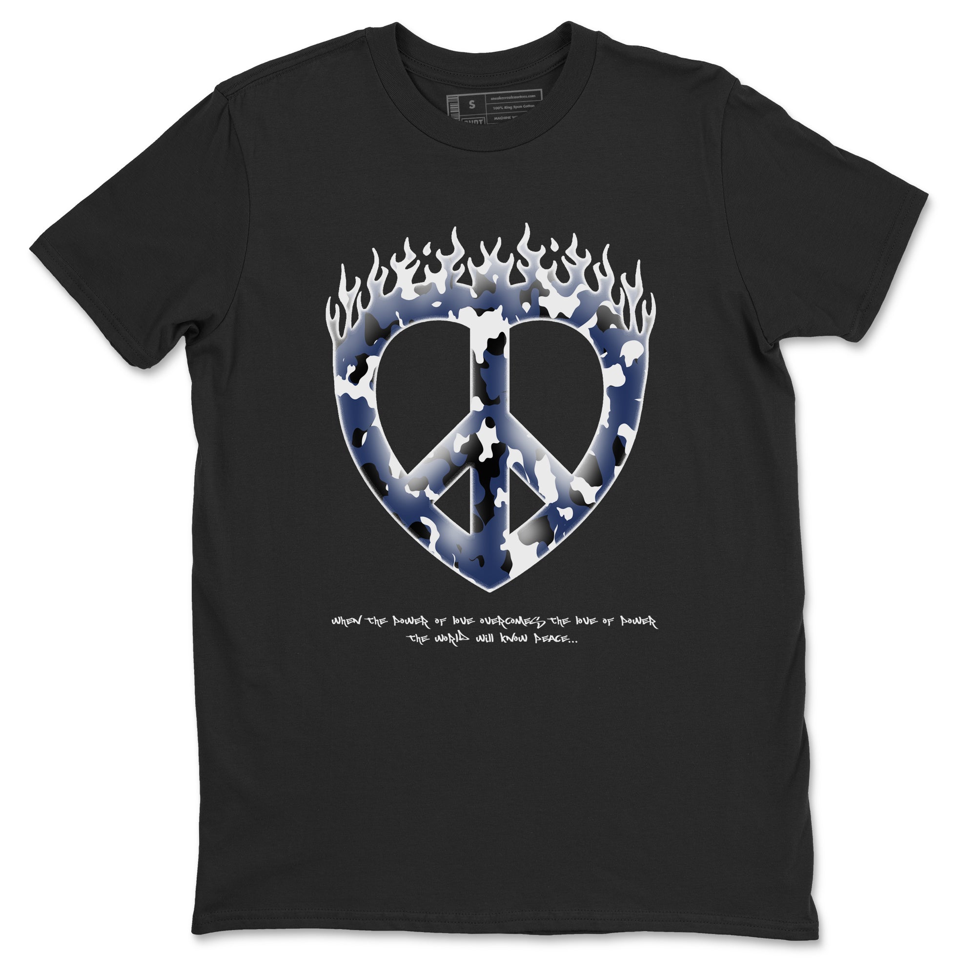 1s Midnight Navy shirts to match jordans Love Peace sneaker match tees Air Jordan 1 Midnight Navy match shoes to clothes SNRT Sneaker Tees unisex cotton Black 2 shirts