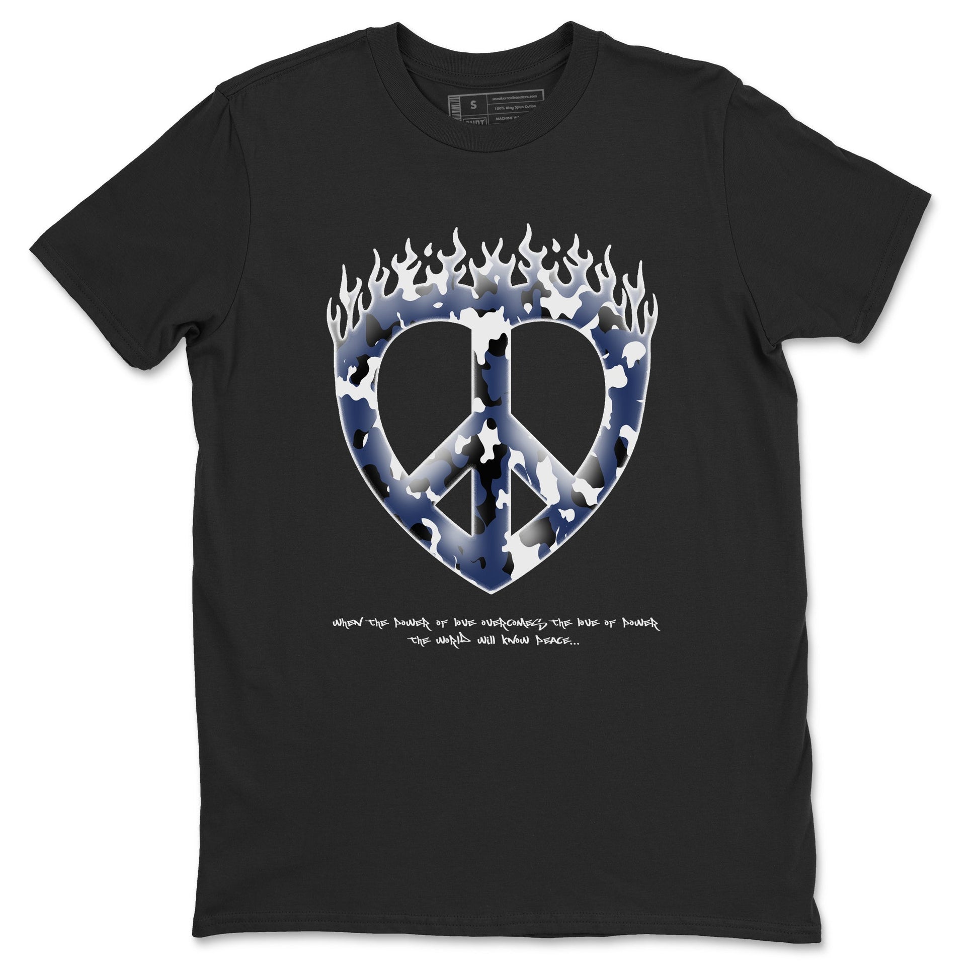 1s Midnight Navy shirts to match jordans Love Peace sneaker match tees Air Jordan 1 Midnight Navy match shoes to clothes SNRT Sneaker Tees unisex cotton Black 2 shirts