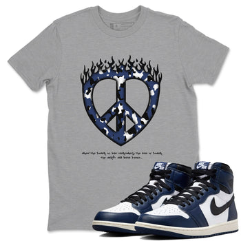 1s Midnight Navy shirts to match jordans Love Peace sneaker match tees Air Jordan 1 Midnight Navy match shoes to clothes SNRT Sneaker Tees unisex cotton Heather Grey 1 shirts