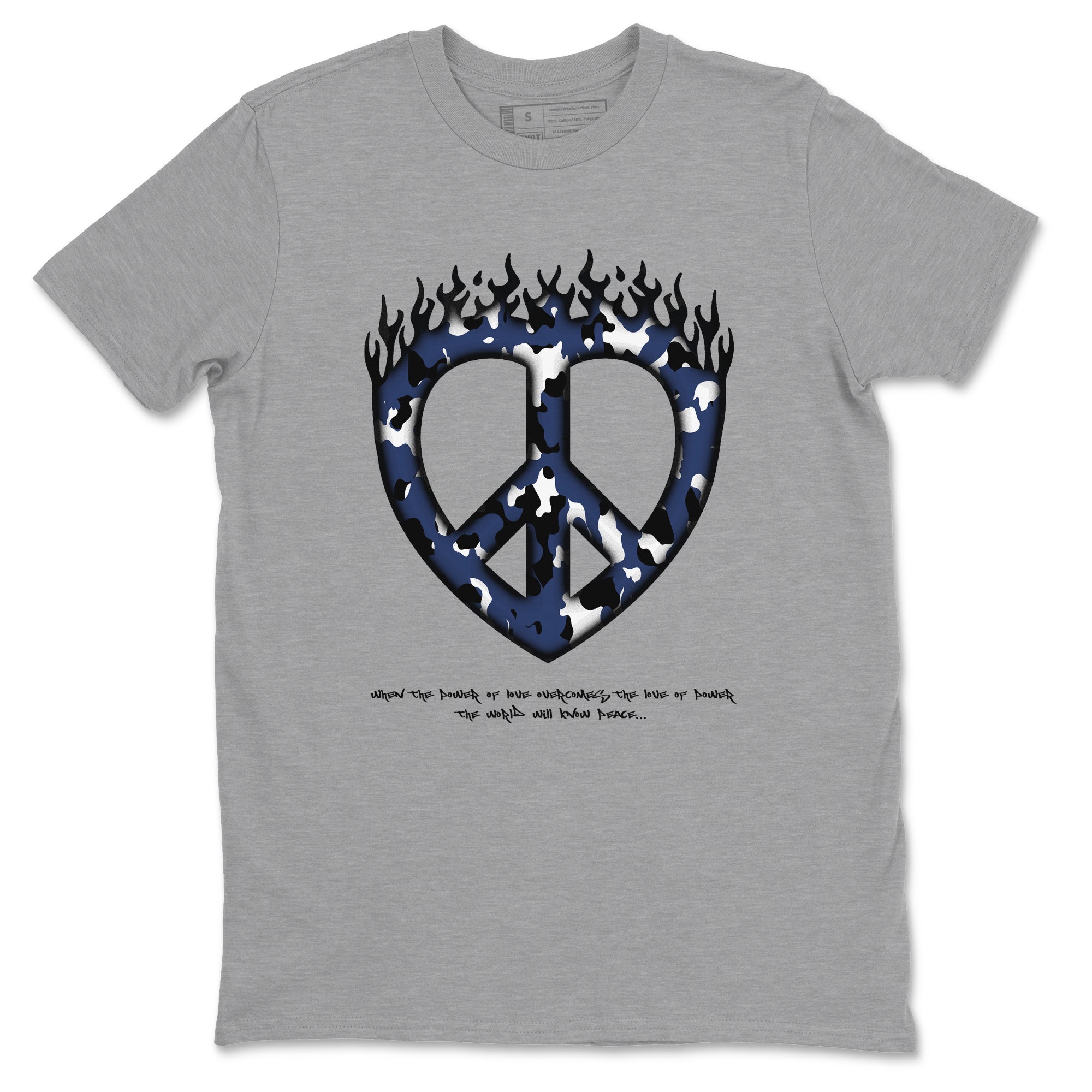 1s Midnight Navy shirts to match jordans Love Peace sneaker match tees Air Jordan 1 Midnight Navy match shoes to clothes SNRT Sneaker Tees unisex cotton Heather Grey 2 shirts