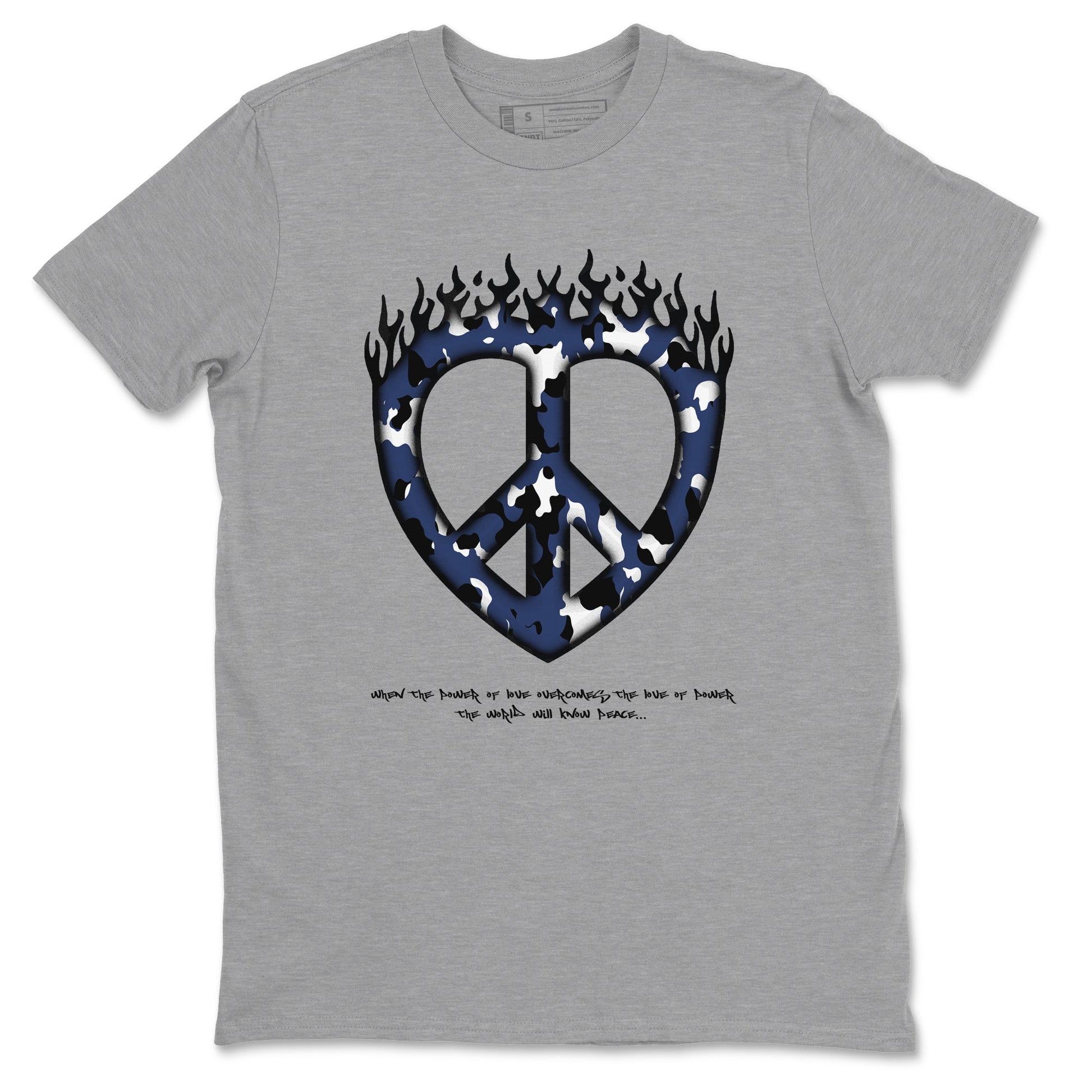1s Midnight Navy shirts to match jordans Love Peace sneaker match tees Air Jordan 1 Midnight Navy match shoes to clothes SNRT Sneaker Tees unisex cotton Heather Grey 2 shirts