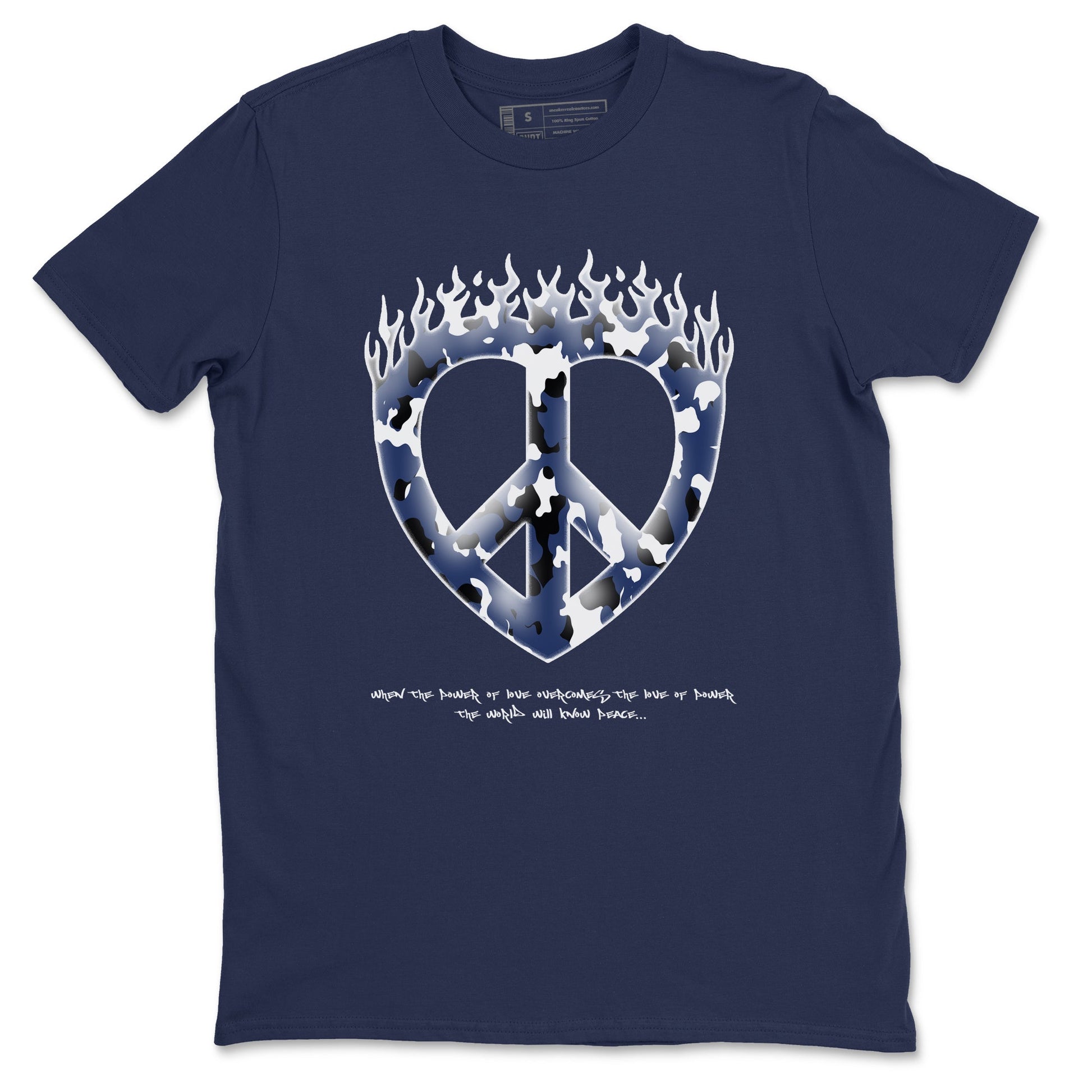 1s Midnight Navy shirts to match jordans Love Peace sneaker match tees Air Jordan 1 Midnight Navy match shoes to clothes SNRT Sneaker Tees unisex cotton Navy 2 shirts