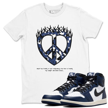 1s Midnight Navy shirts to match jordans Love Peace sneaker match tees Air Jordan 1 Midnight Navy match shoes to clothes SNRT Sneaker Tees unisex cotton White 1 shirts
