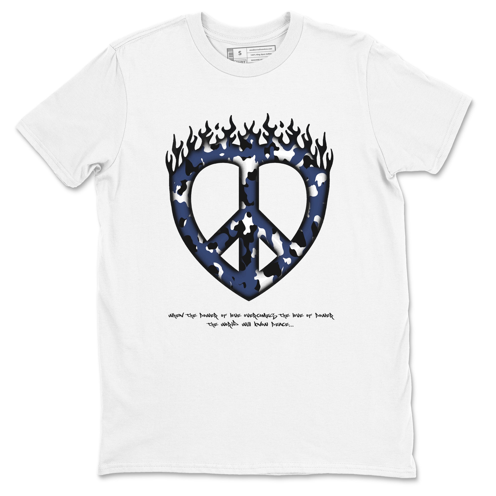 1s Midnight Navy shirts to match jordans Love Peace sneaker match tees Air Jordan 1 Midnight Navy match shoes to clothes SNRT Sneaker Tees unisex cotton White 2 shirts