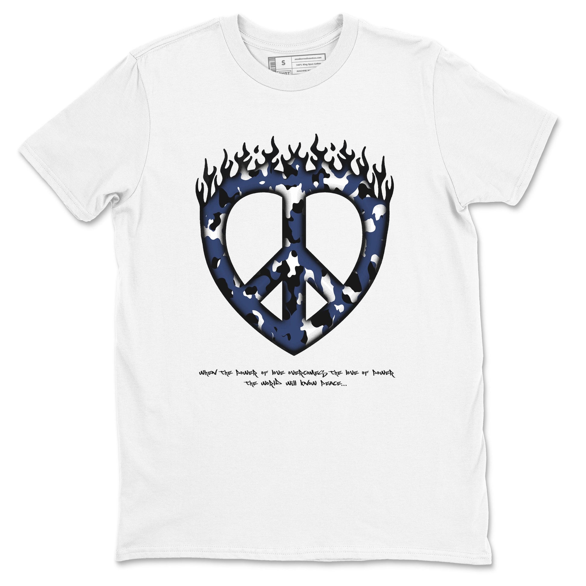 1s Midnight Navy shirts to match jordans Love Peace sneaker match tees Air Jordan 1 Midnight Navy match shoes to clothes SNRT Sneaker Tees unisex cotton White 2 shirts