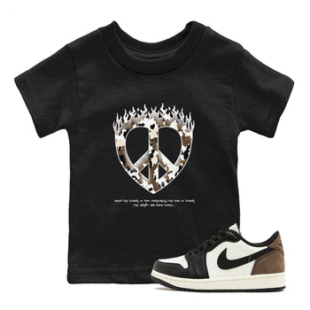 1s Low OG Mocha shirts to match jordans Love Peace sneaker match tees Air Jordan 1 Mocha match shoes to clothes SNRT Sneaker Tees Youth Baby Black 1 tee