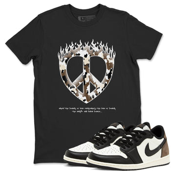 1s Low OG Mocha shirts to match jordans Love Peace sneaker match tees Air Jordan 1 Mocha match shoes to clothes SNRT Sneaker Tees unisex cotton Black 1 shirts