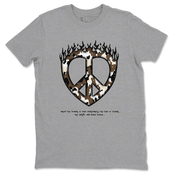 1s Low OG Mocha shirts to match jordans Love Peace sneaker match tees Air Jordan 1 Mocha match shoes to clothes SNRT Sneaker Tees unisex cotton Heather Grey 2 shirts