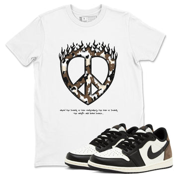 1s Low OG Mocha shirts to match jordans Love Peace sneaker match tees Air Jordan 1 Mocha match shoes to clothes SNRT Sneaker Tees unisex cotton White 1 shirts
